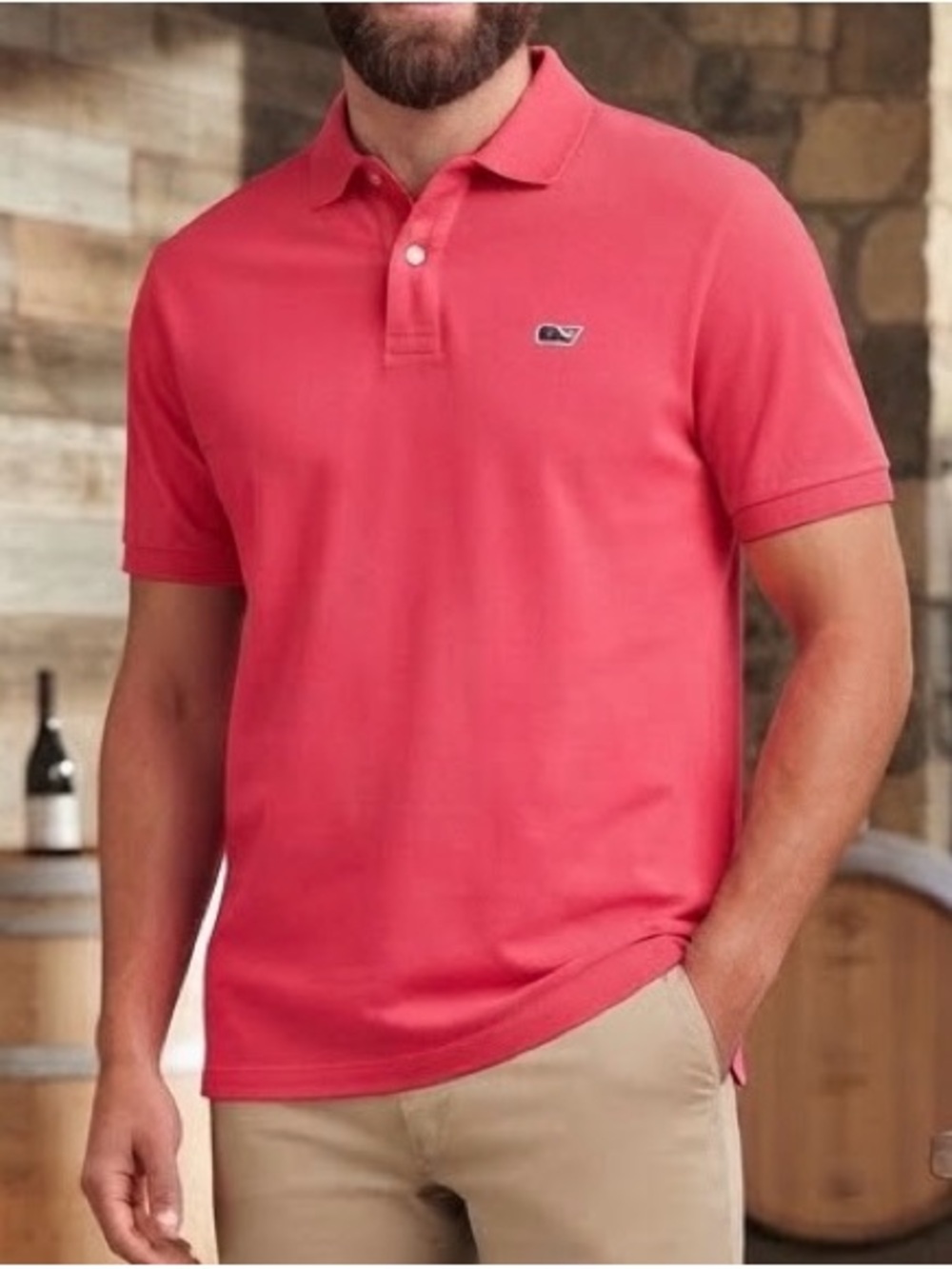 Vineyard Vines Men's Pink Whale Logo Classic Fit Polo Shirt Size Large⁠